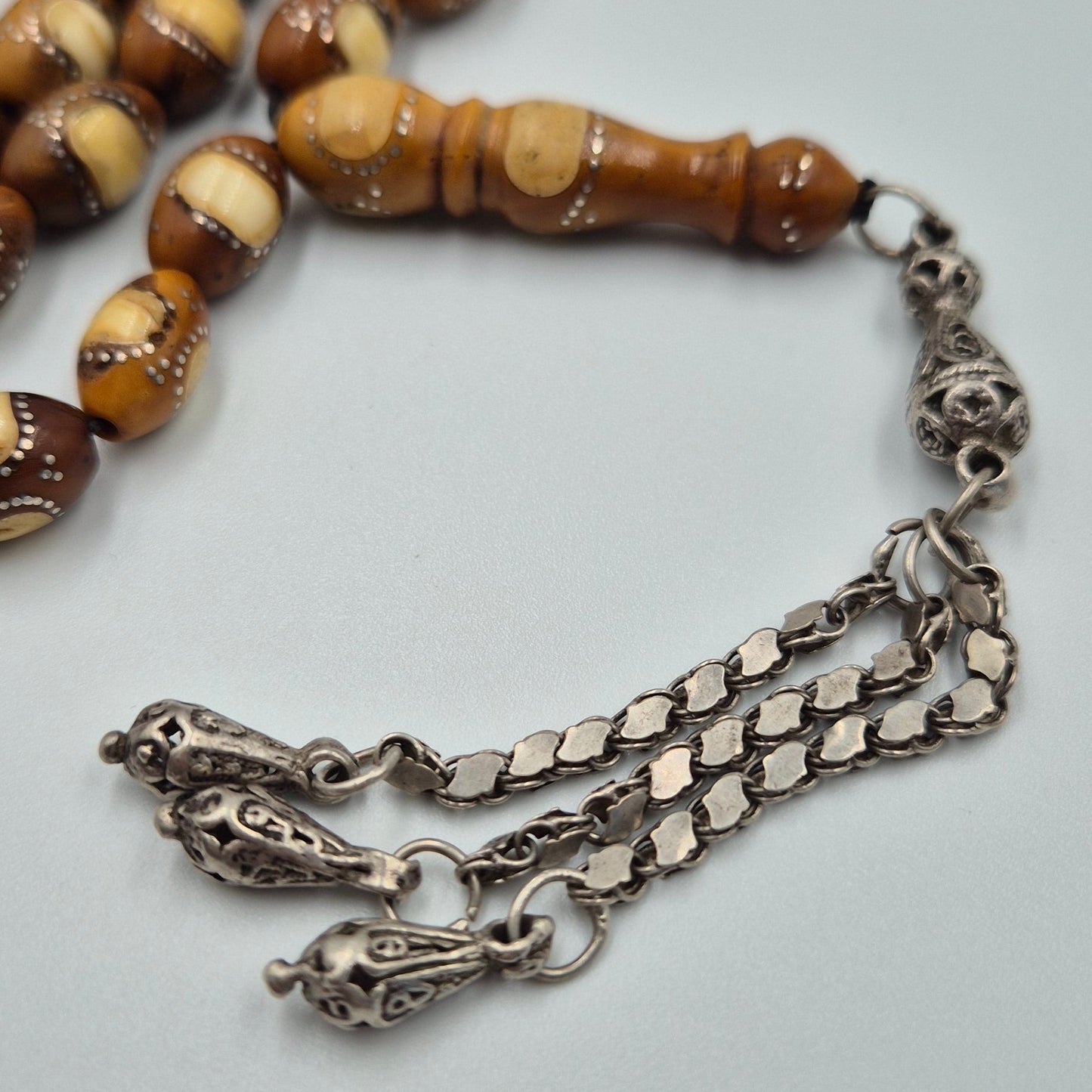 Wooden beaded rosary made of kuka with silver craft and chain
