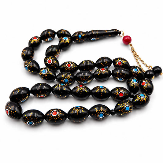 Sun Eye Kuka tasbih, close detail of copper sun inlay — buy sun eye kuka beads UAE