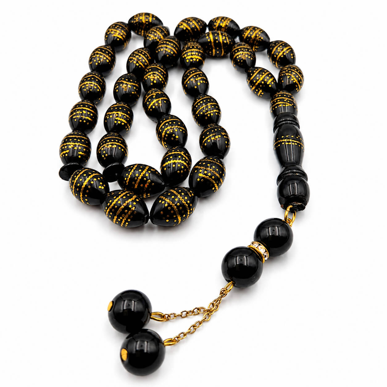 Orbit Kuka tasbeeh, the chain fastening and tassel end — kuka beads