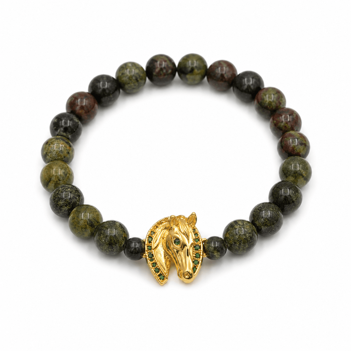 Bloodstone and Green Agate bracelet on a white background — bloodstone and green agate for vitality