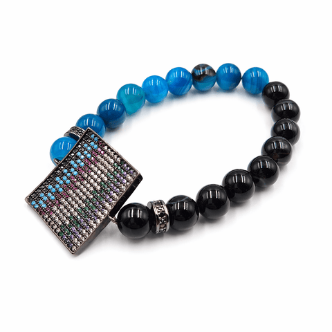 Black and Blue Agate beaded gemstone bracelet Dubai