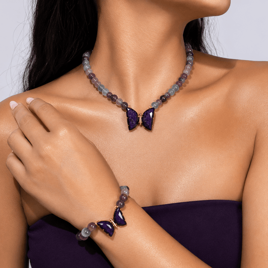 Amazonite necklace and bracelet set, shown on the wrist — amazonite for clarity
