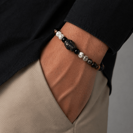 Black and White Agate bracelet, on the wrist against a neutral ground — buy black and white agate bracelet UAE