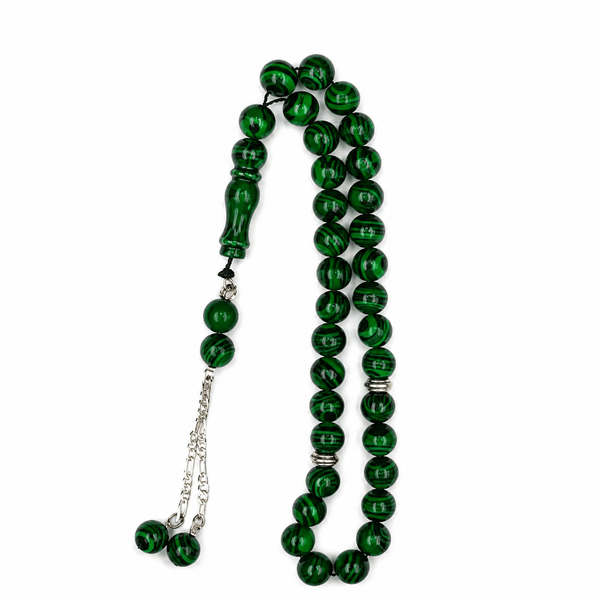 Malachite tasbih 33 beads with a sterling silver tassel — AtiQ & Jade Dubai