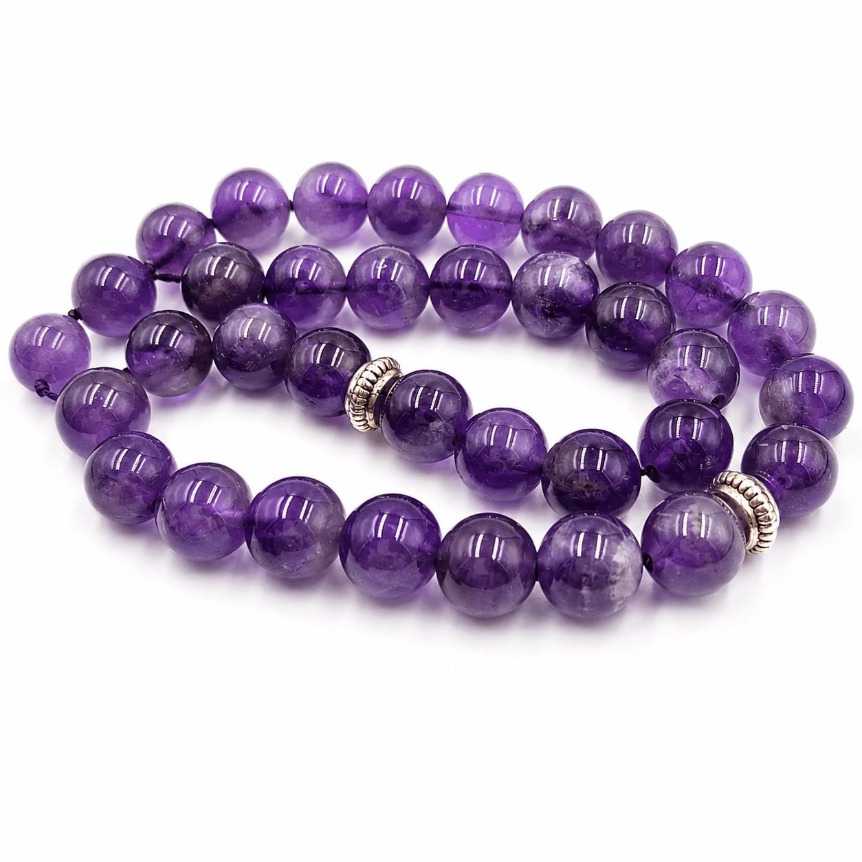 Royal Purple Amethyst mesbah, close view of the tassel and chain — purple amethyst for calm