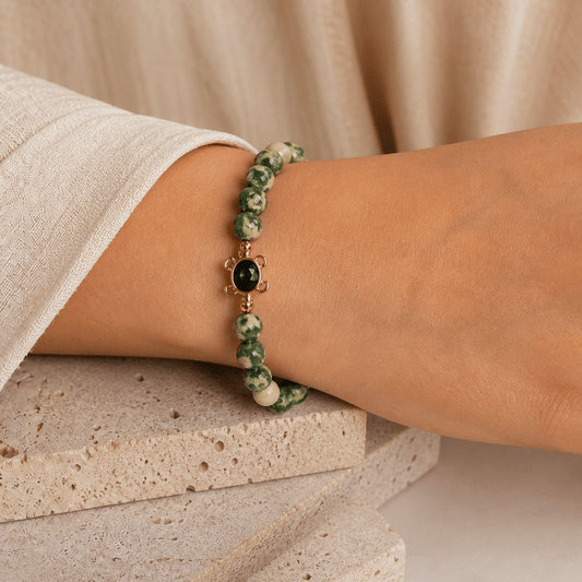 Green Agate bracelet, modelled on the wrist — buy green agate bracelet UAE