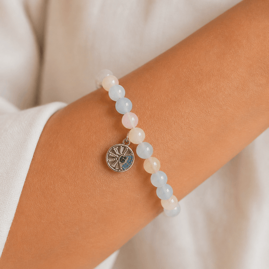 Rainbow Crystal bracelet, shown on the wrist — rainbow crystal for balance