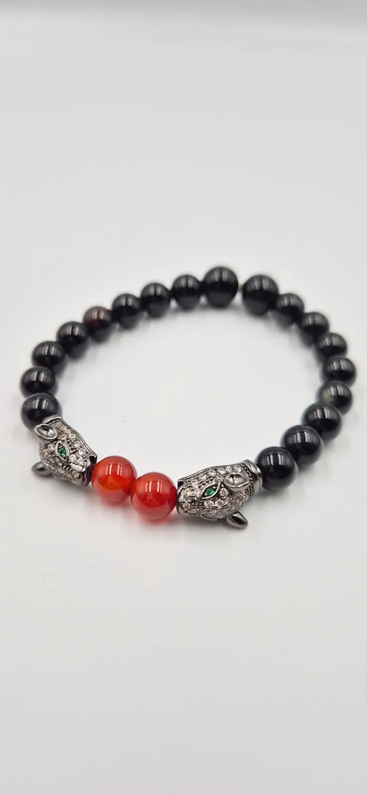 Black & Red Agate Stone Bracelet