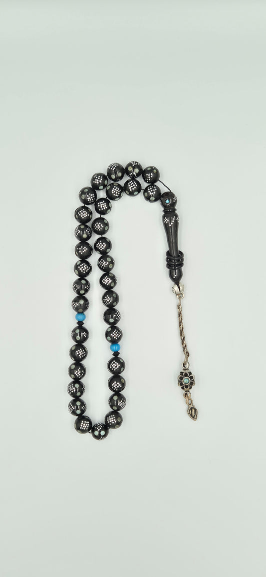 Black Kuka Silver & Fairouz Crafted - 33 Beads Mesbah