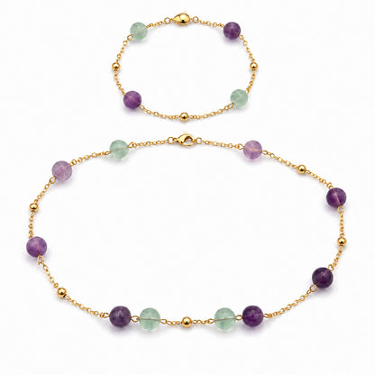 Amazonite gemstone stations gold-plated silver chain necklace and bracelet set — AtiQ & Jade Dubai