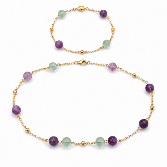 Amazonite gemstone stations gold-plated silver chain necklace and bracelet set — AtiQ & Jade Dubai