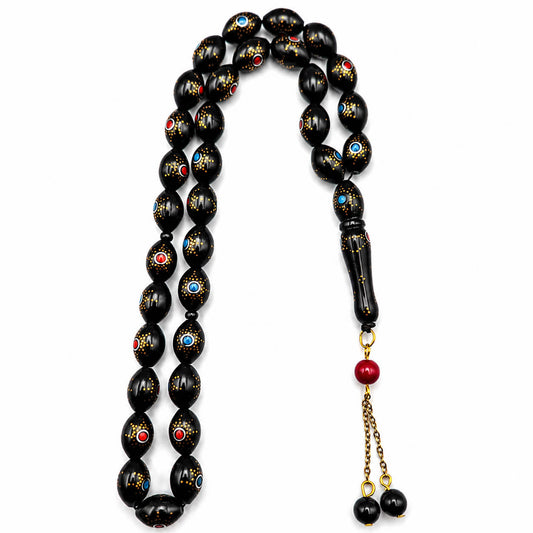 Sun Eye Kuka masbaha 33 beads with copper sun inlay — AtiQ & Jade Dubai