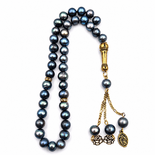 Black Pearl misbaha 33 beads with gold-plated silver tassel — AtiQ & Jade Dubai