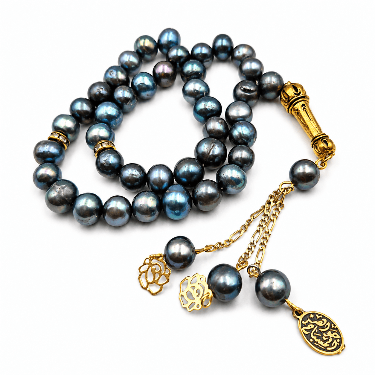 Black Pearl mesbah, the chain fastening and tassel end — black pearl for protection