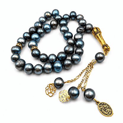 Black Pearl mesbah, the chain fastening and tassel end — black pearl for protection