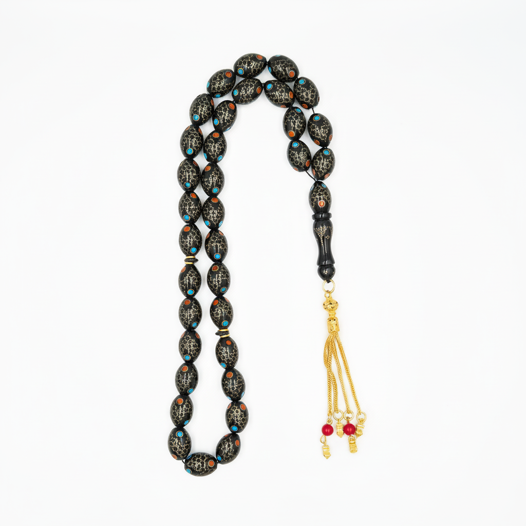 Black Kuka copper crafted with red colar and blue fairouze handmade 