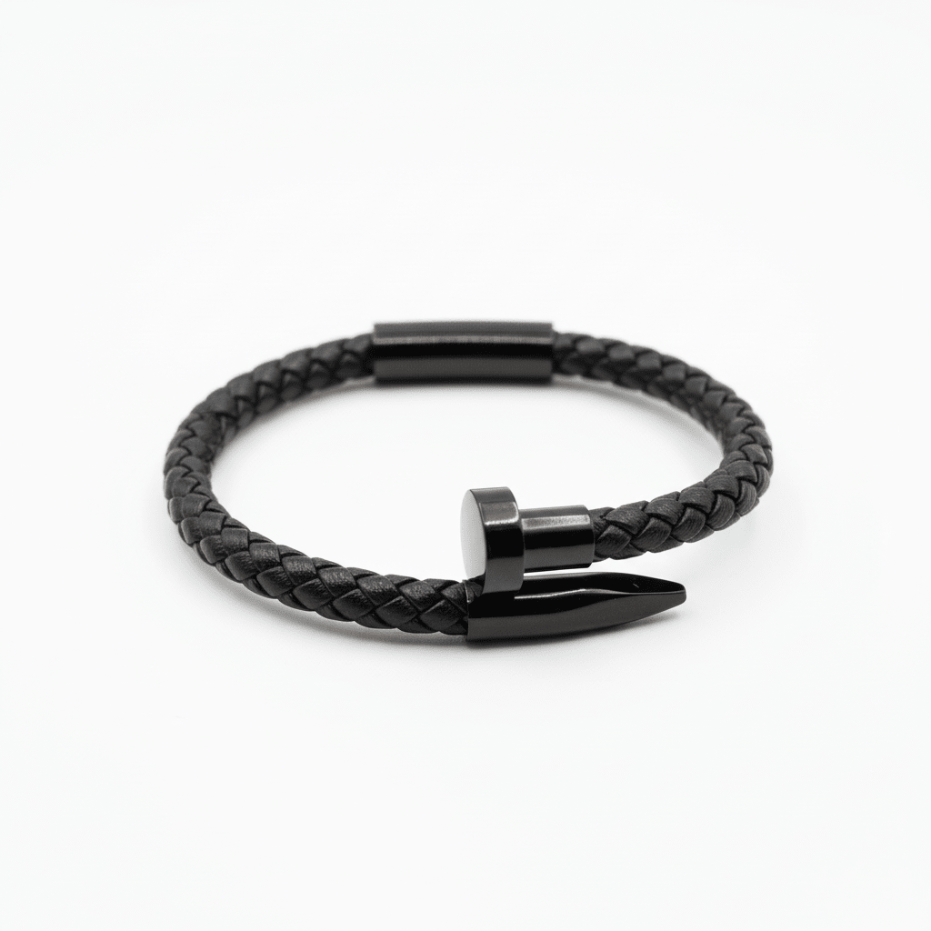 Leather Fang braided leather bracelet, the fang tip and cylinder detail — leather fang bracelet for men Dubai