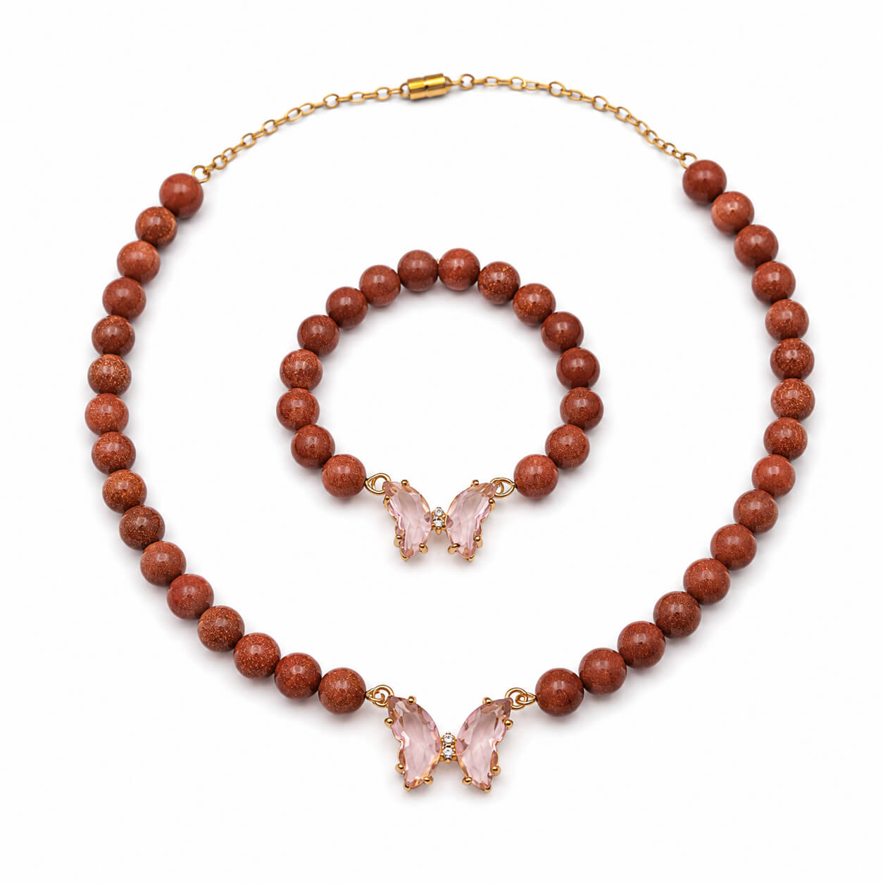 Brown Goldstone fully beaded design necklace and bracelet set — AtiQ & Jade Dubai