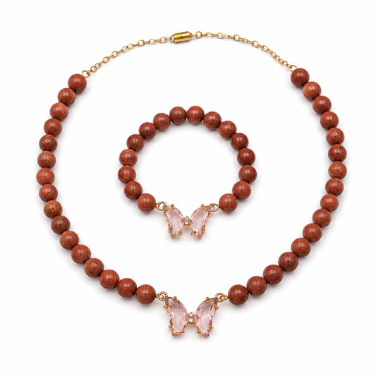 Brown Goldstone fully beaded design necklace and bracelet set — AtiQ & Jade Dubai