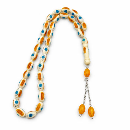 Camel bone mesbah 33 beads with Fairouz and Miski inlay, pure silver tassel — AtiQ & Jade Dubai