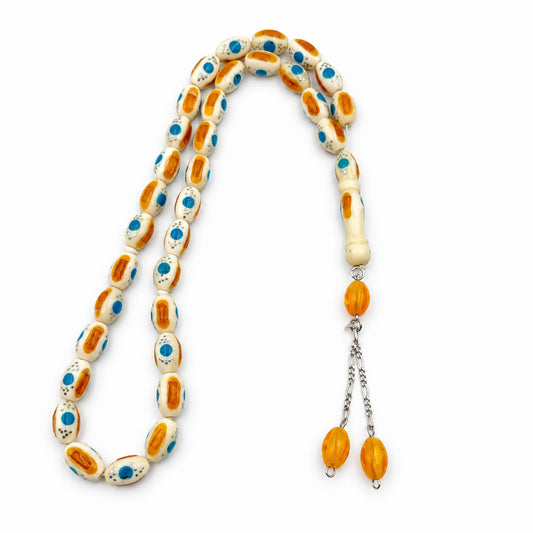 Camel bone mesbah 33 beads with Fairouz and Miski inlay, pure silver tassel — AtiQ & Jade Dubai