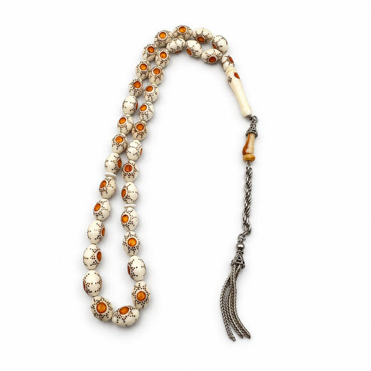 Camel bone mesbah 33 beads with kahraman and pure silver tassel. AtiQ & Jade Dubai