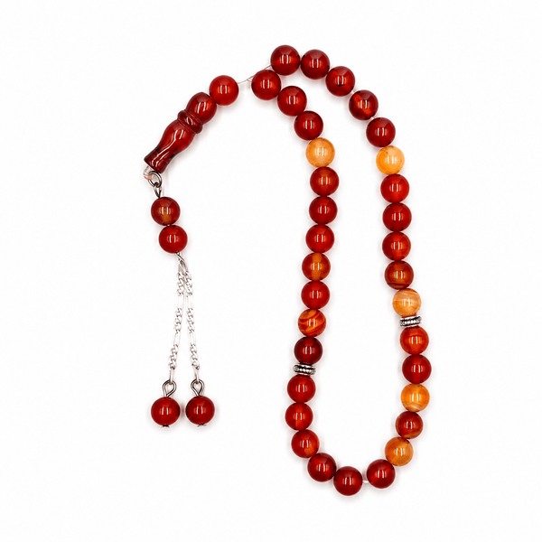 Orange Agate tasbih 33 beads with a sterling silver tassel — AtiQ & Jade Dubai