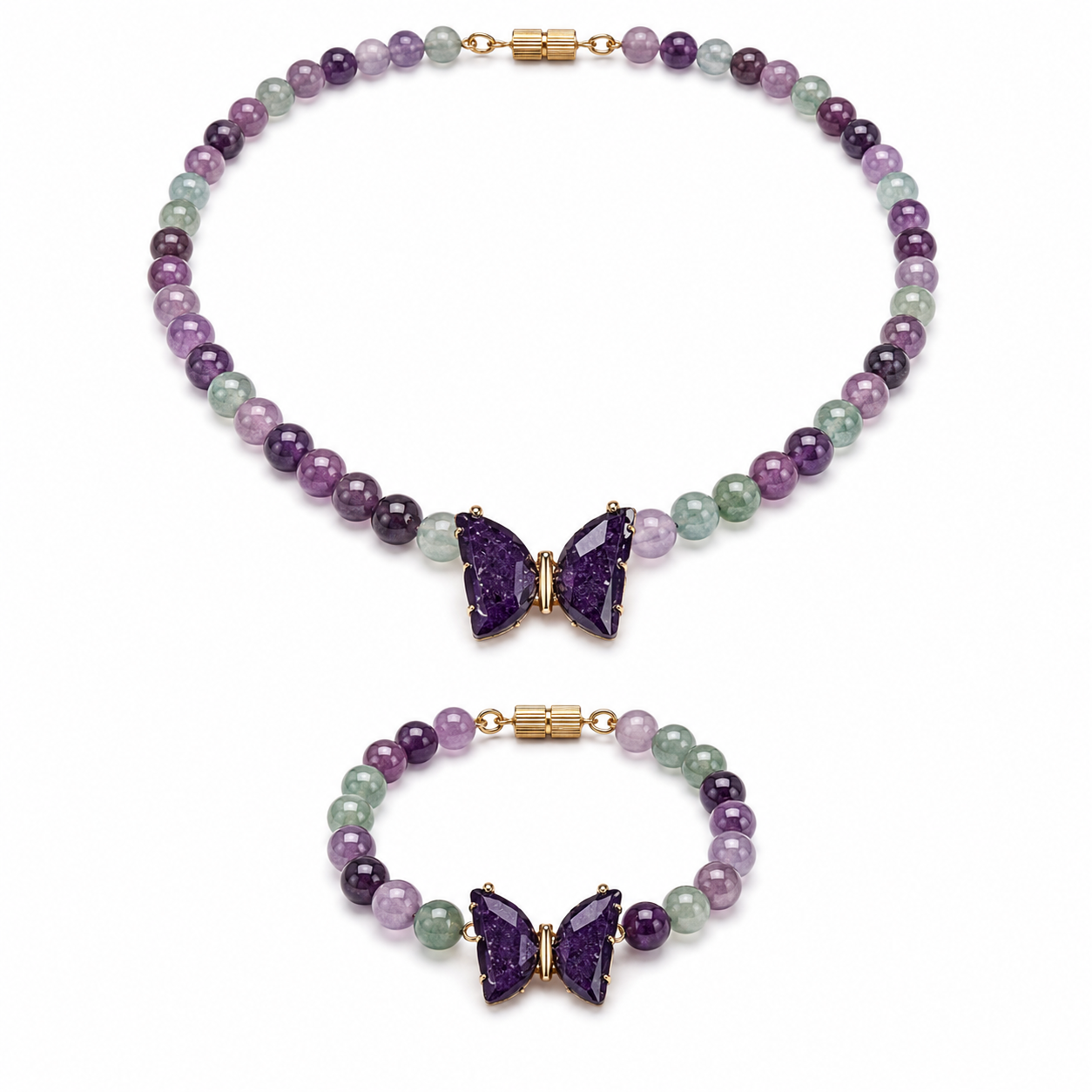  Amazonite gemstone beaded necklace and bracelet set worn on model — AtiQ & Jade Dubai
