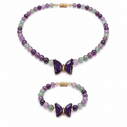  Amazonite gemstone beaded necklace and bracelet set worn on model — AtiQ & Jade Dubai
