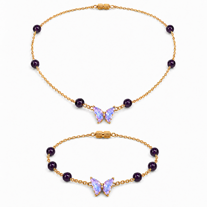 Amethyst Silver Gold Plated Chain Necklace & Bracelet