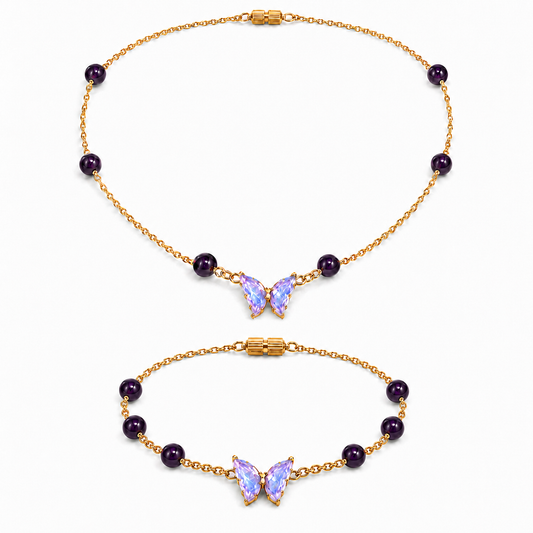 Amethyst Silver Gold Plated Chain Necklace & Bracelet