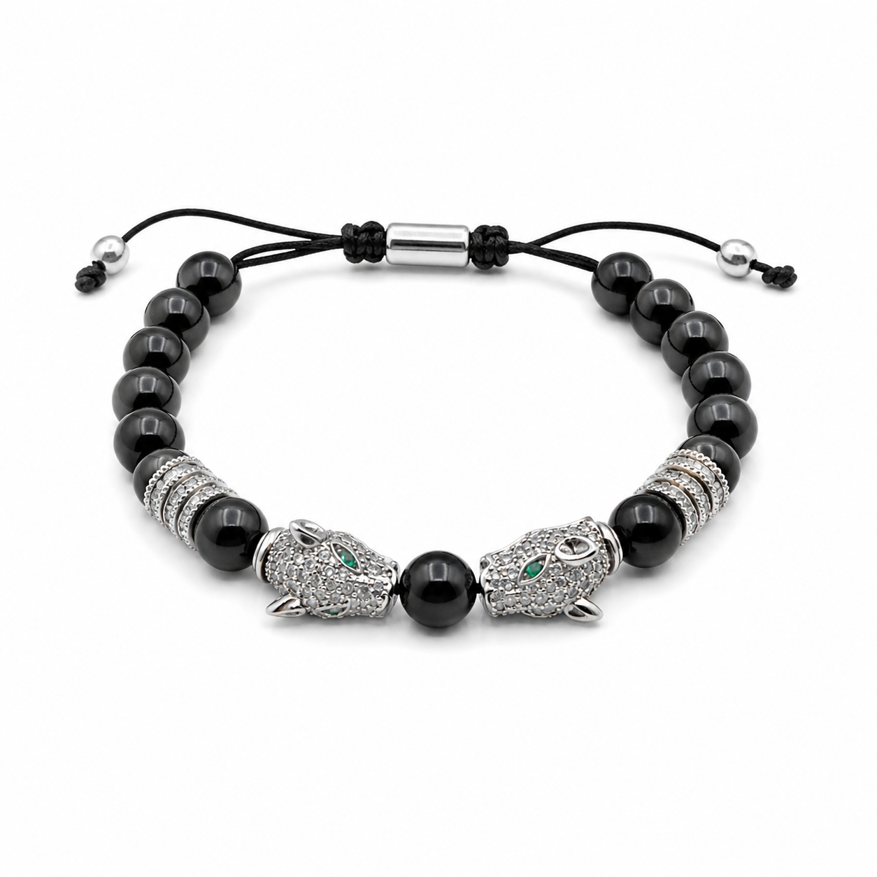 Rhodium-Coated Bracelet Set - Black