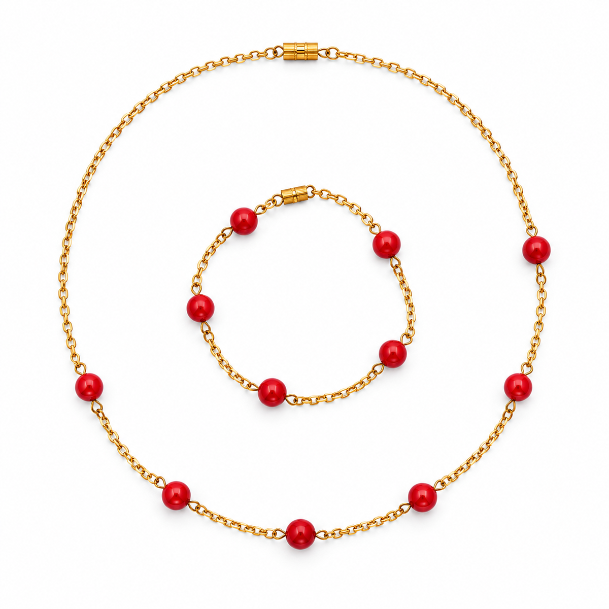 coral beads on a silver gold plated chain set - gift for women in UAE