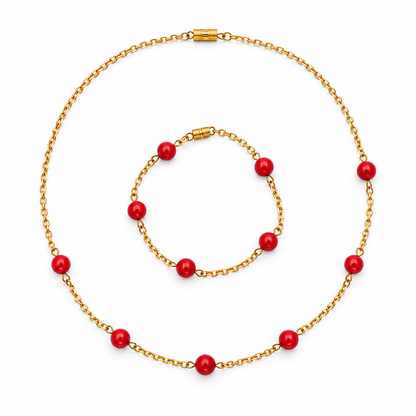 coral beads on a silver gold plated chain set - gift for women in UAE