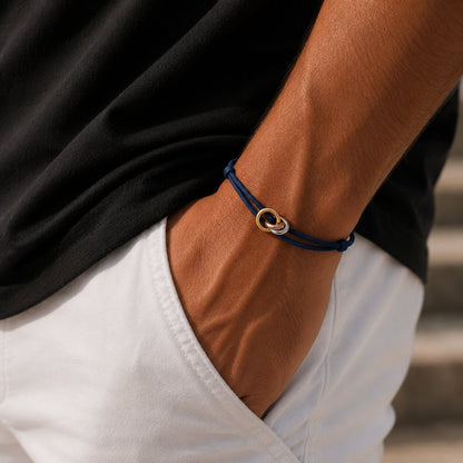 Trilogy Three-Ring adjustable cord bracelet, worn on the wrist — unisex bracelet Dubai