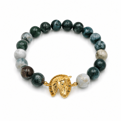 Green Agate bracelet on a white background — green agate for healing