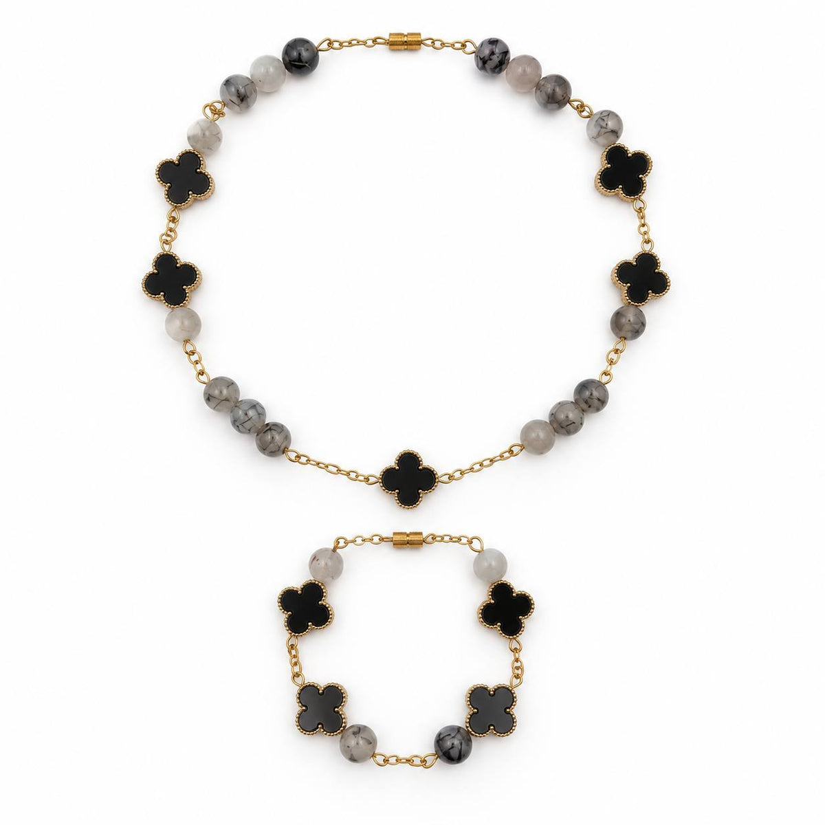 agate gemstone jewellery necklace and bracelet set - silver gold toned chain. 