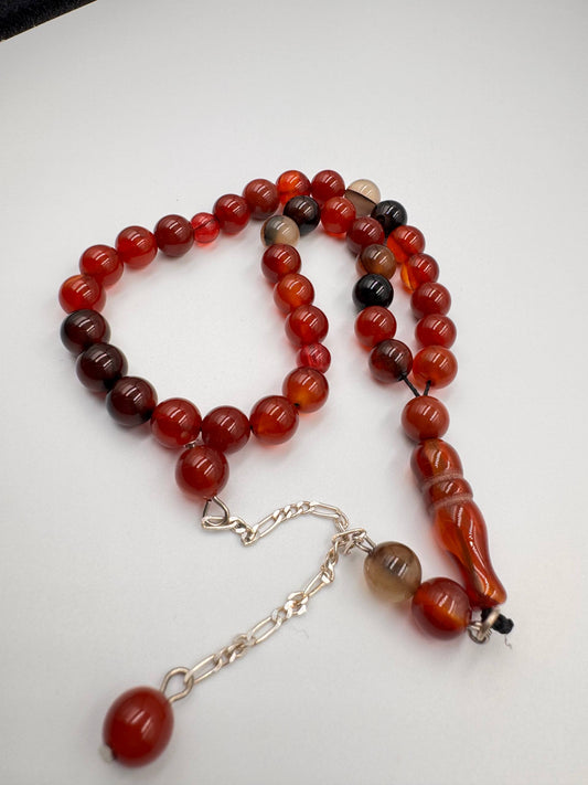 Flame Red Agate - 33 Beads Mesbah