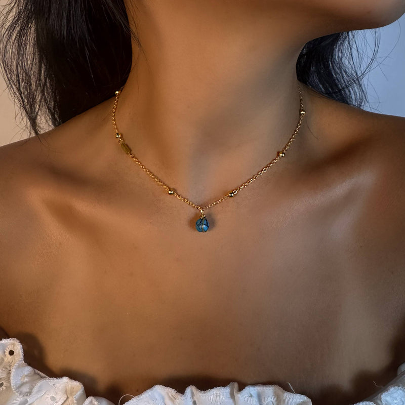 Sterling Silver necklace embedded with a caged gemstone - Atiq & Jade