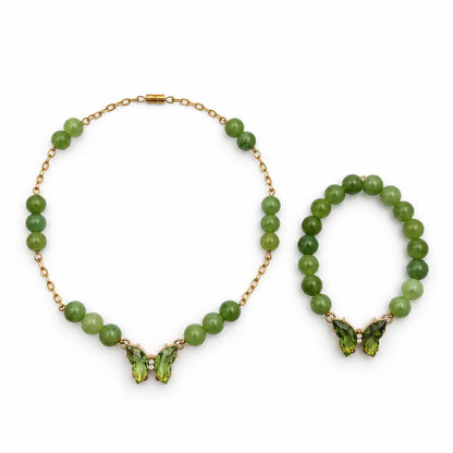 Jade gemstone jewellery gold-plated silver chain necklace and bracelet set  AtiQ & Jade Dubai