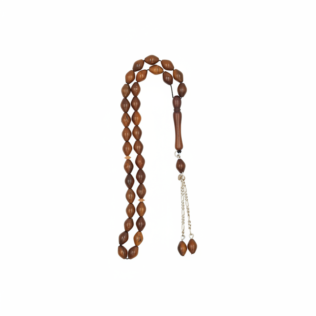 Kuka Bamboo wood beads and silver chain rosary
