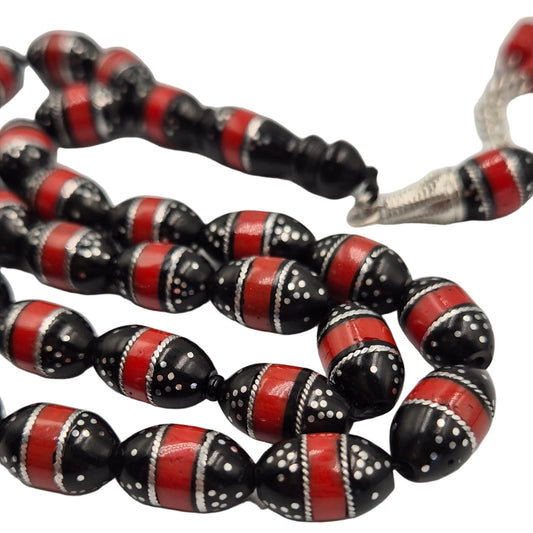 Kuka Beads Mesbah with black and red pattern and silver