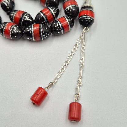 Kuka Beads Mesbah with black and red pattern and silver