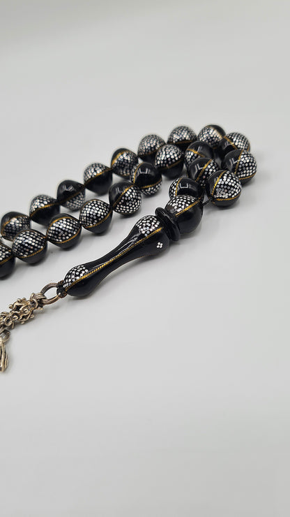 Metalic Black Kuka Silver & Copper Crafted - 33 Beads Mesbah