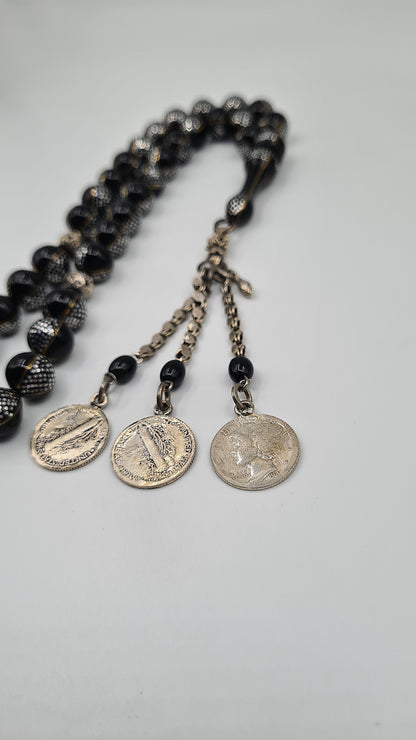 Metalic Black Kuka Silver & Copper Crafted - 33 Beads Mesbah