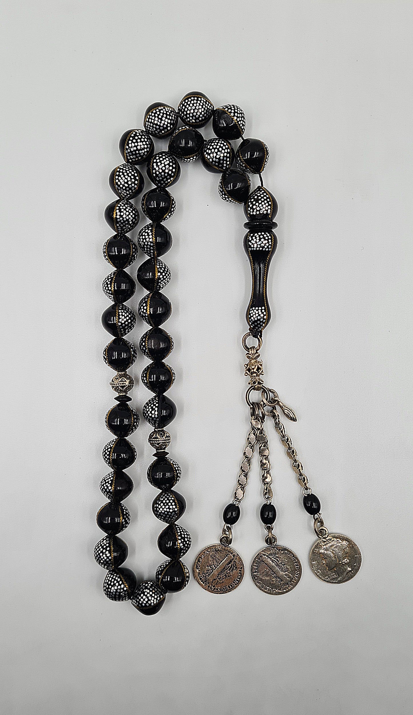 Metalic Black Kuka Silver & Copper Crafted - 33 Beads Mesbah