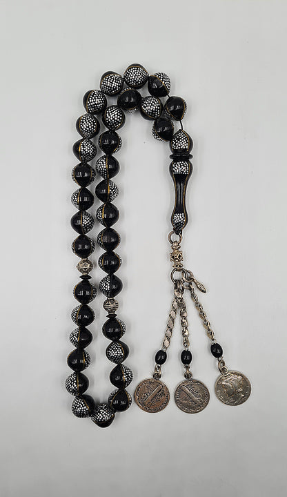Metalic Black Kuka Silver & Copper Crafted - 33 Beads Mesbah