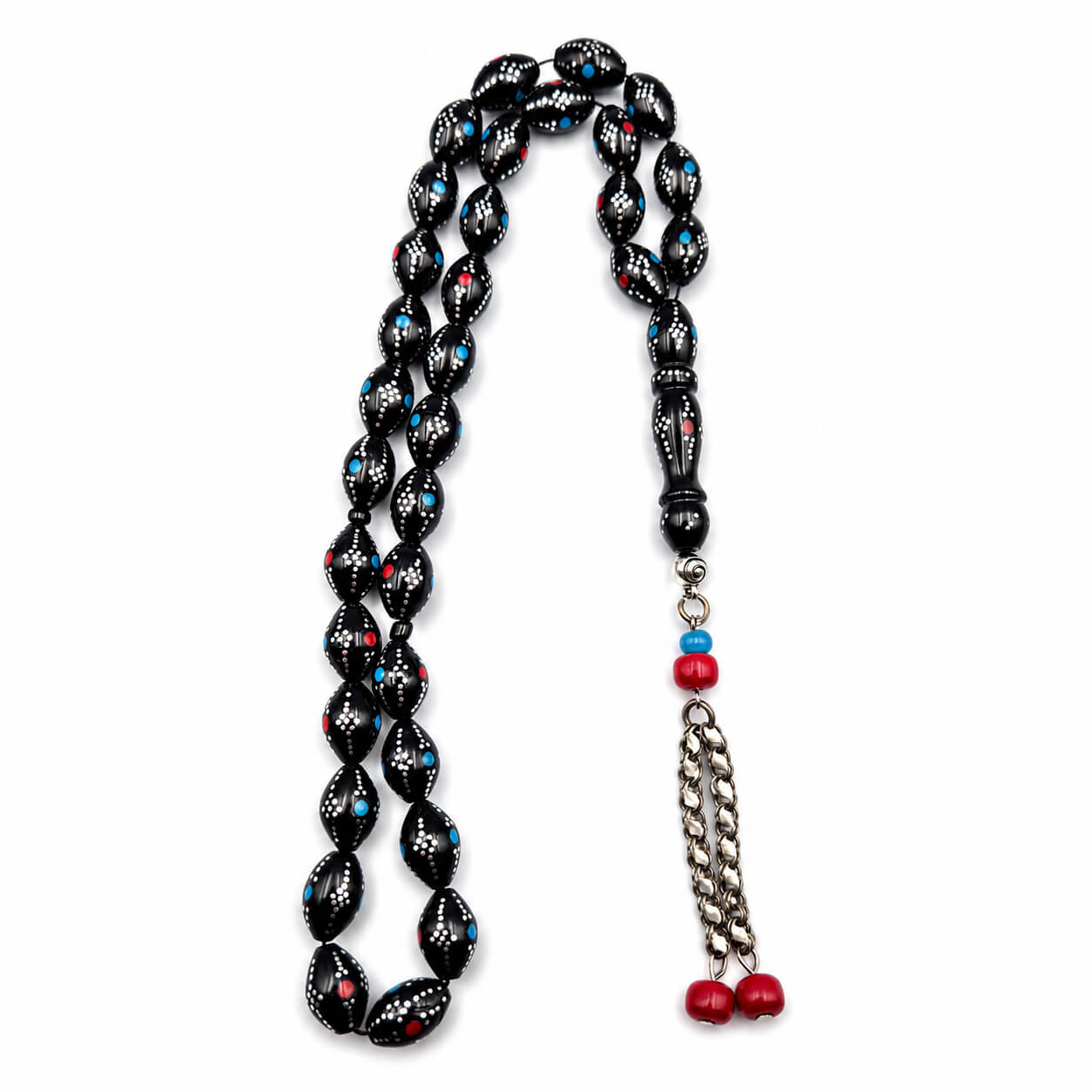 Dual-Eyed Kuka misbaha 33 beads with silver eye inlay — AtiQ & Jade Dubai