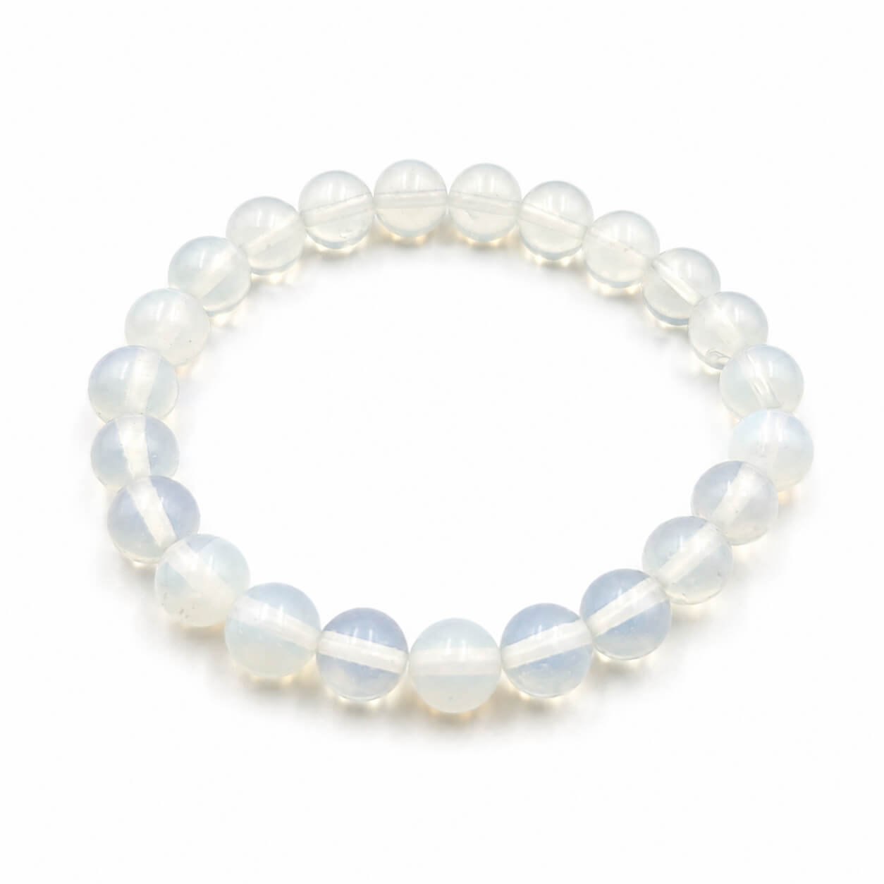 Moonstone bracelet, shown on the wrist — white gemstone