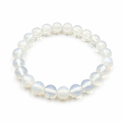 Moonstone bracelet, shown on the wrist — white gemstone